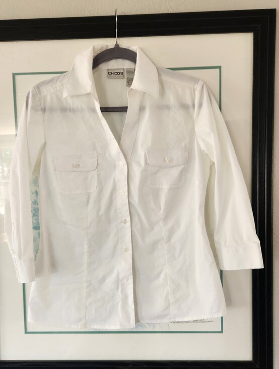 Chico's Tops - Chico's Blouse Dress Shirt Top White Button Down 3/4 Sleeve Summer Crisp Cotton